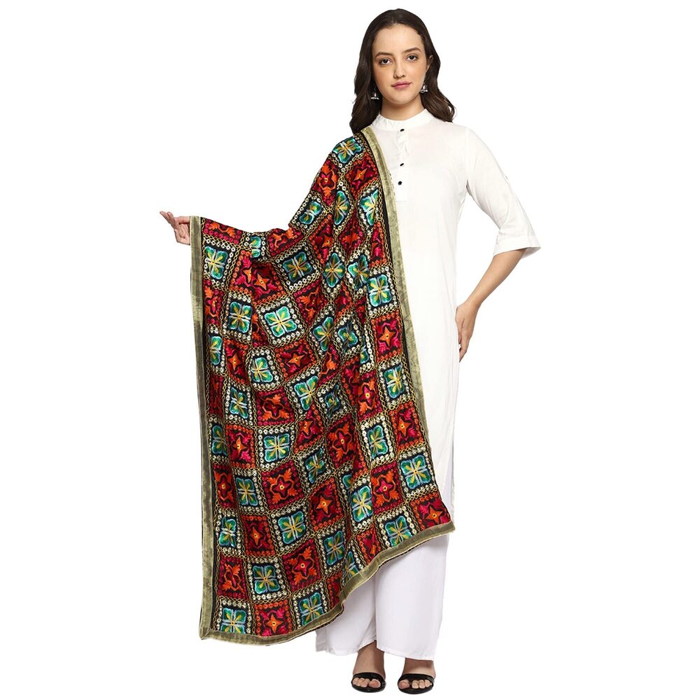 2977 Women's Indian Handicraft Ethnic Dupatta Heavy Phulkari Embroidery